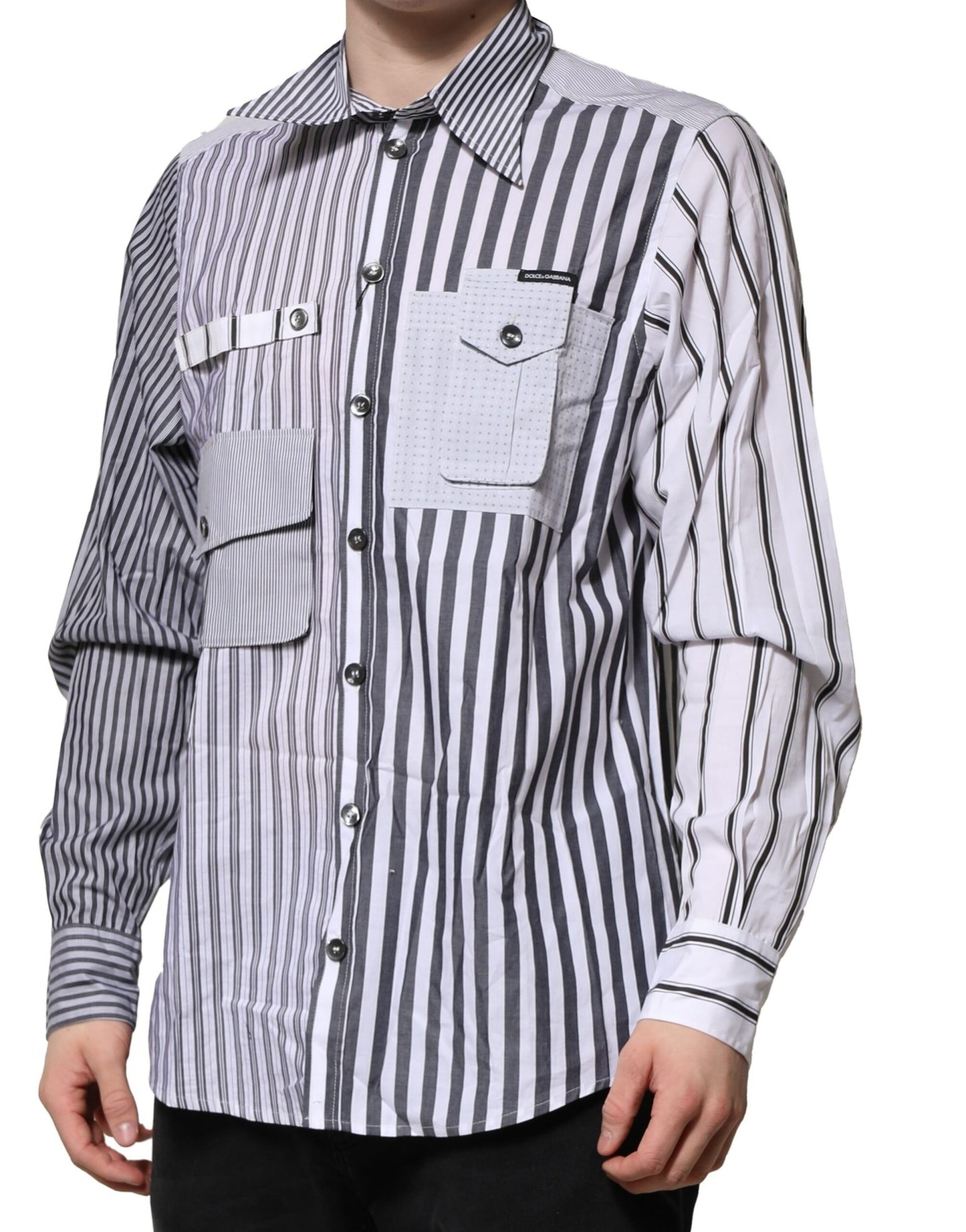 Dolce & Gabbana White Gray Striped Cotton Casual Shirt