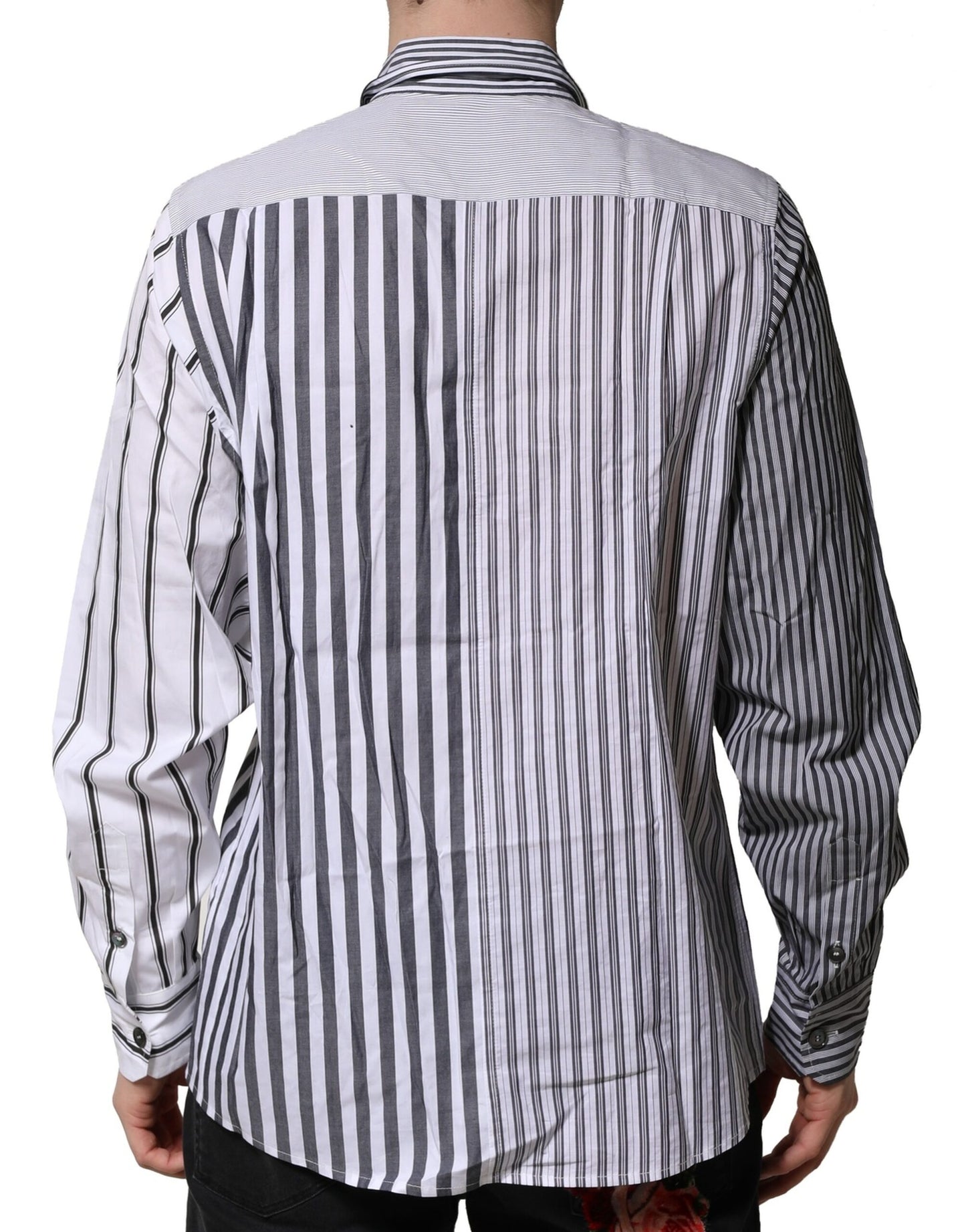 Dolce & Gabbana White Gray Striped Cotton Casual Shirt