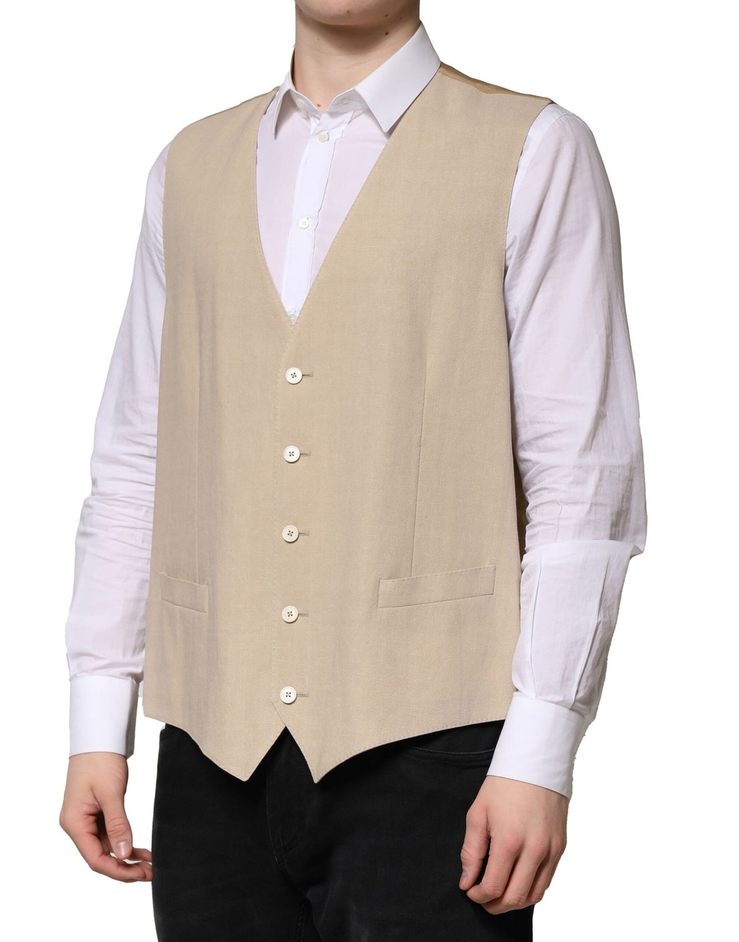 Dolce & Gabbana Beige Linen Formal Waistcoat Vest