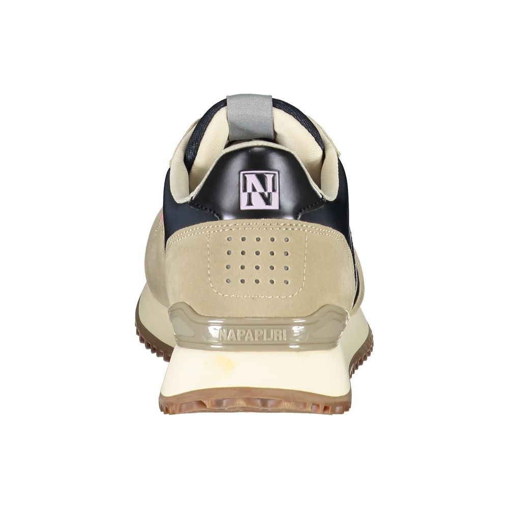 Napapijri Beige Lace-Up Sneakers for Men and Women with Contrast Details