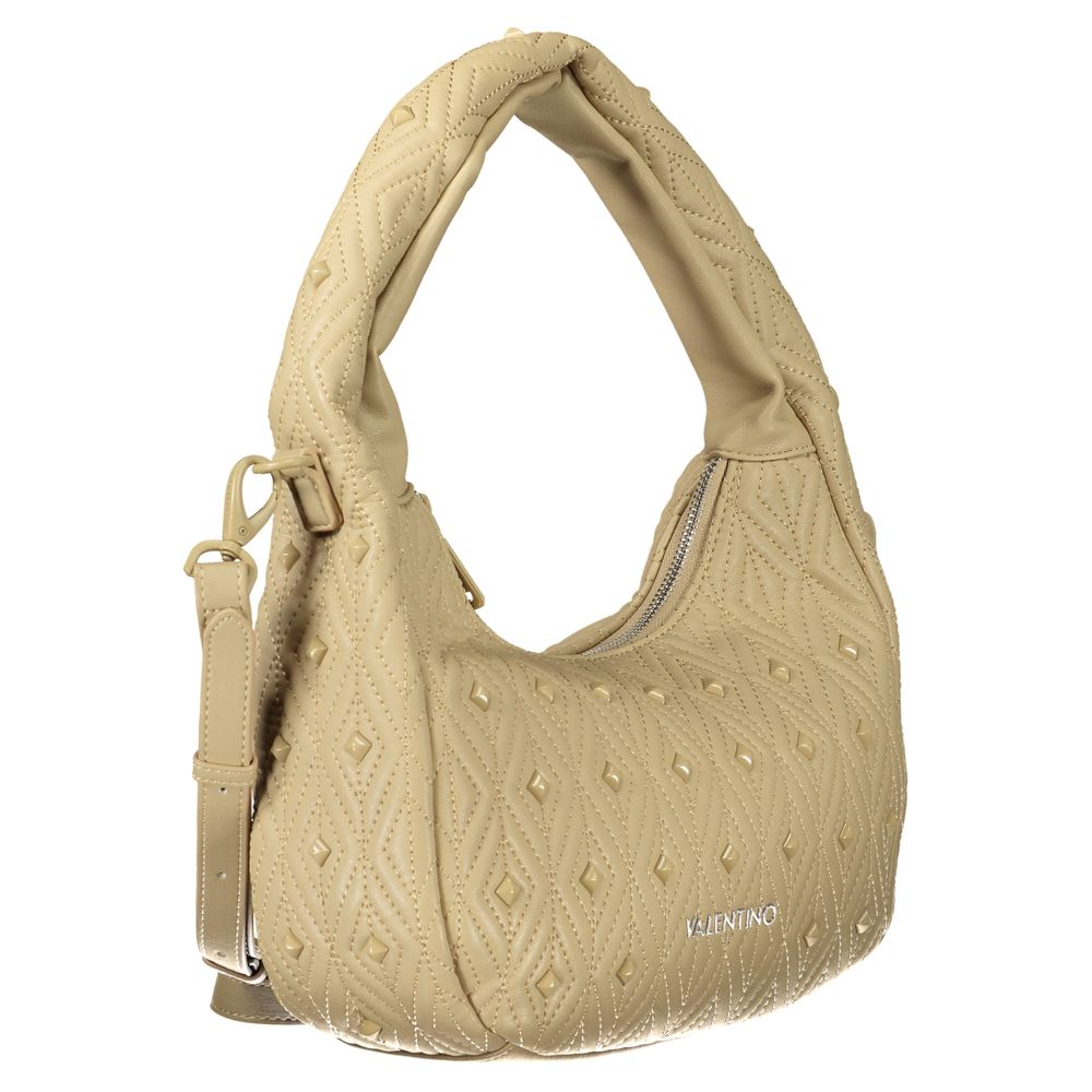 Mario Valentino Beige Leather-Finish Shoulder Bag with Zip Closure