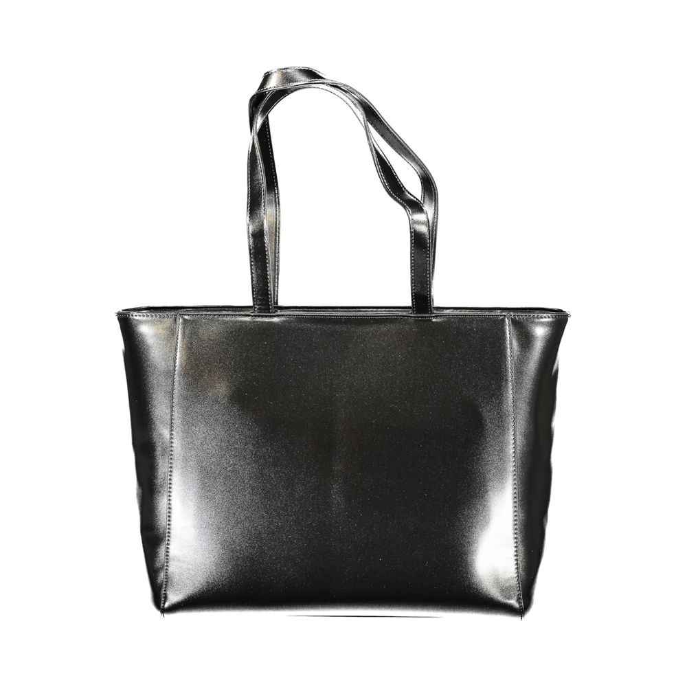 Mario Valentino Black Faux Leather Shoulder Bag with Chain Strap