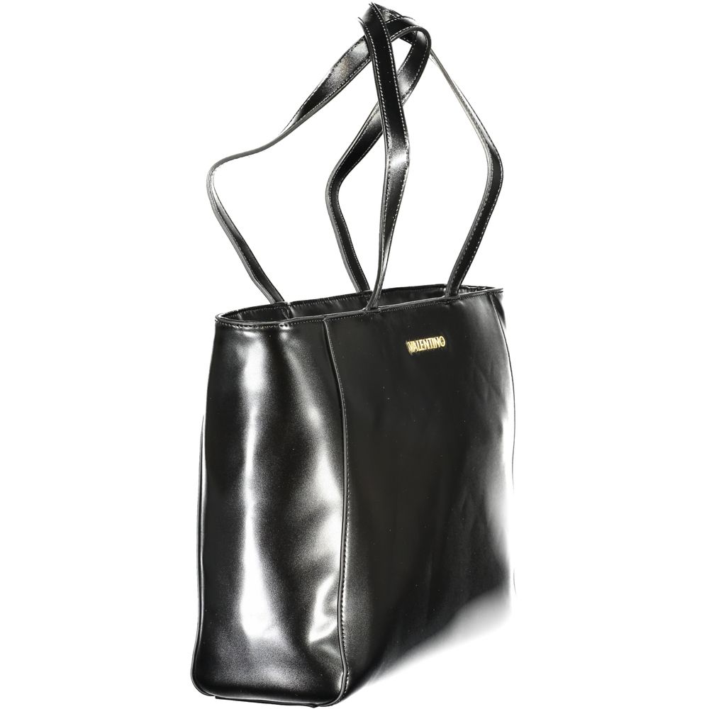 Mario Valentino Black Faux Leather Shoulder Bag with Chain Strap
