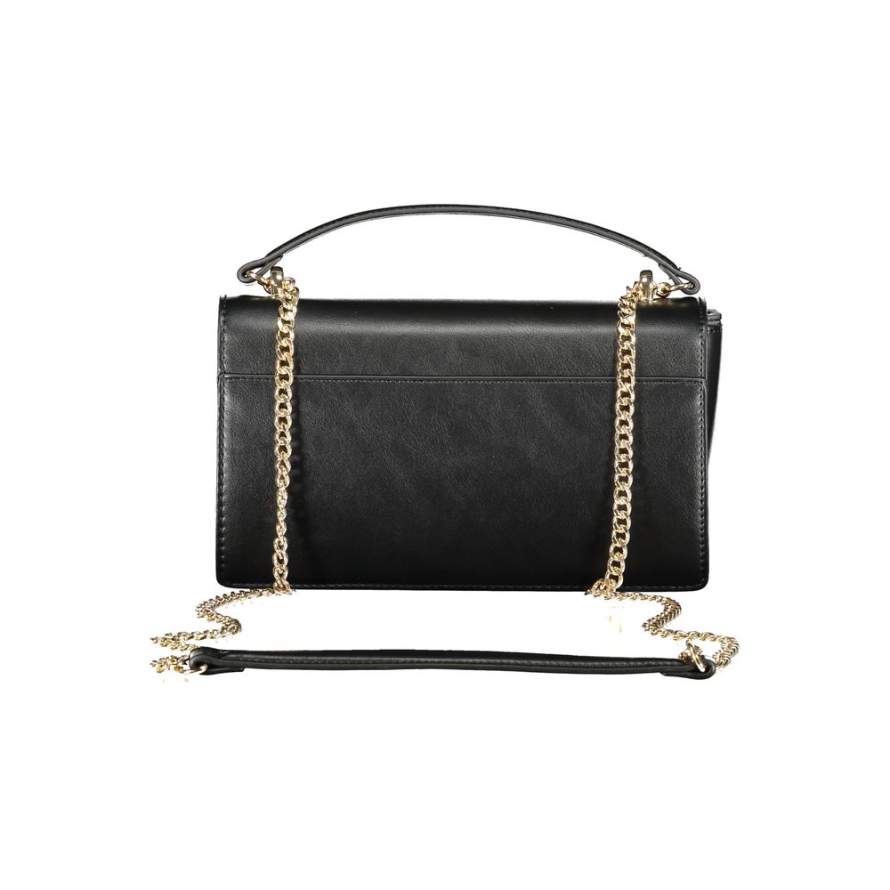 Mario Valentino Black Smooth Leather Handbag with Gold Hardware
