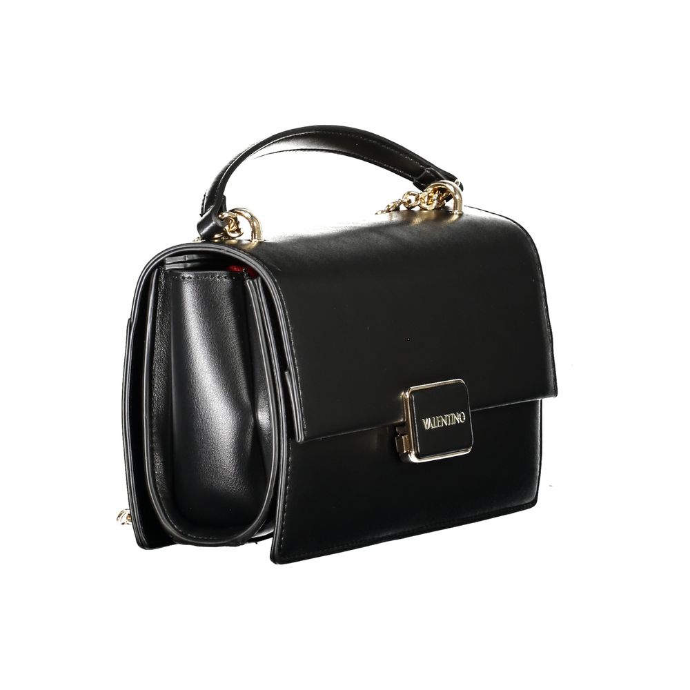 Mario Valentino Black Smooth Leather Handbag with Gold Hardware