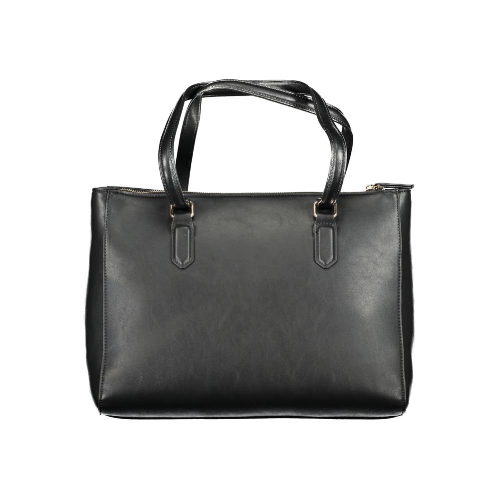 Mario Valentino Black Smooth Leather Handbag with Zip Closure