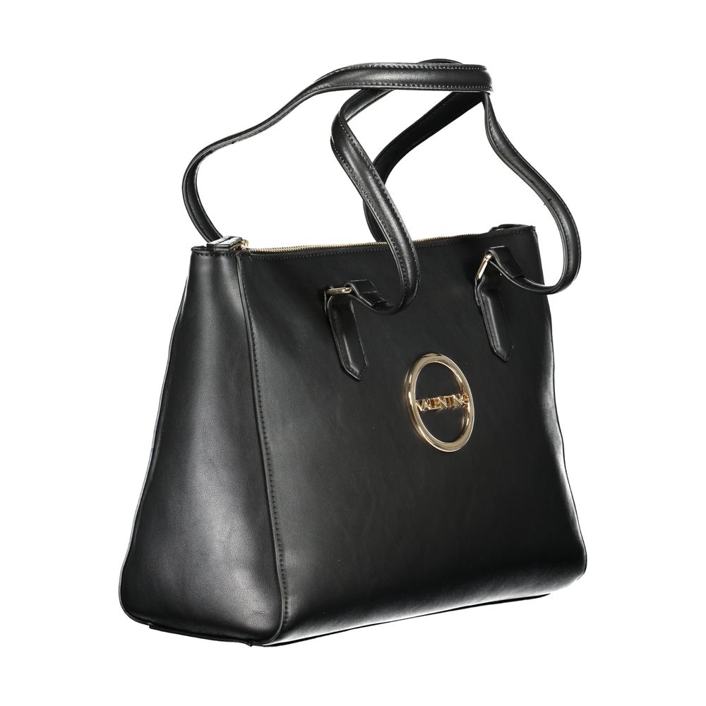 Mario Valentino Black Smooth Leather Handbag with Zip Closure