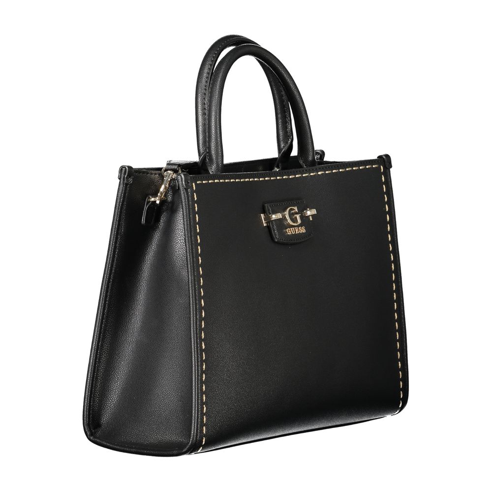 Guess Jeans Black Faux Leather Ribbon Handbag