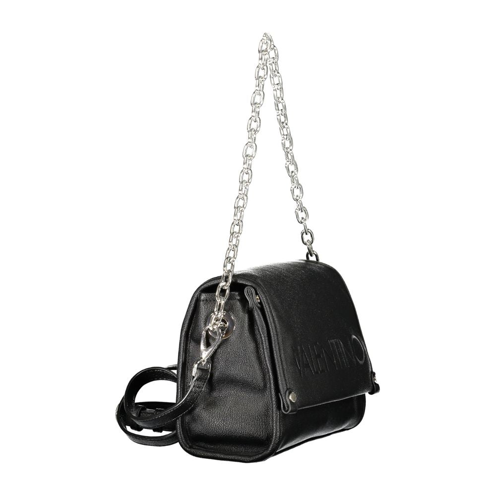Mario Valentino Black Faux Leather Handbag with Gold Hardware