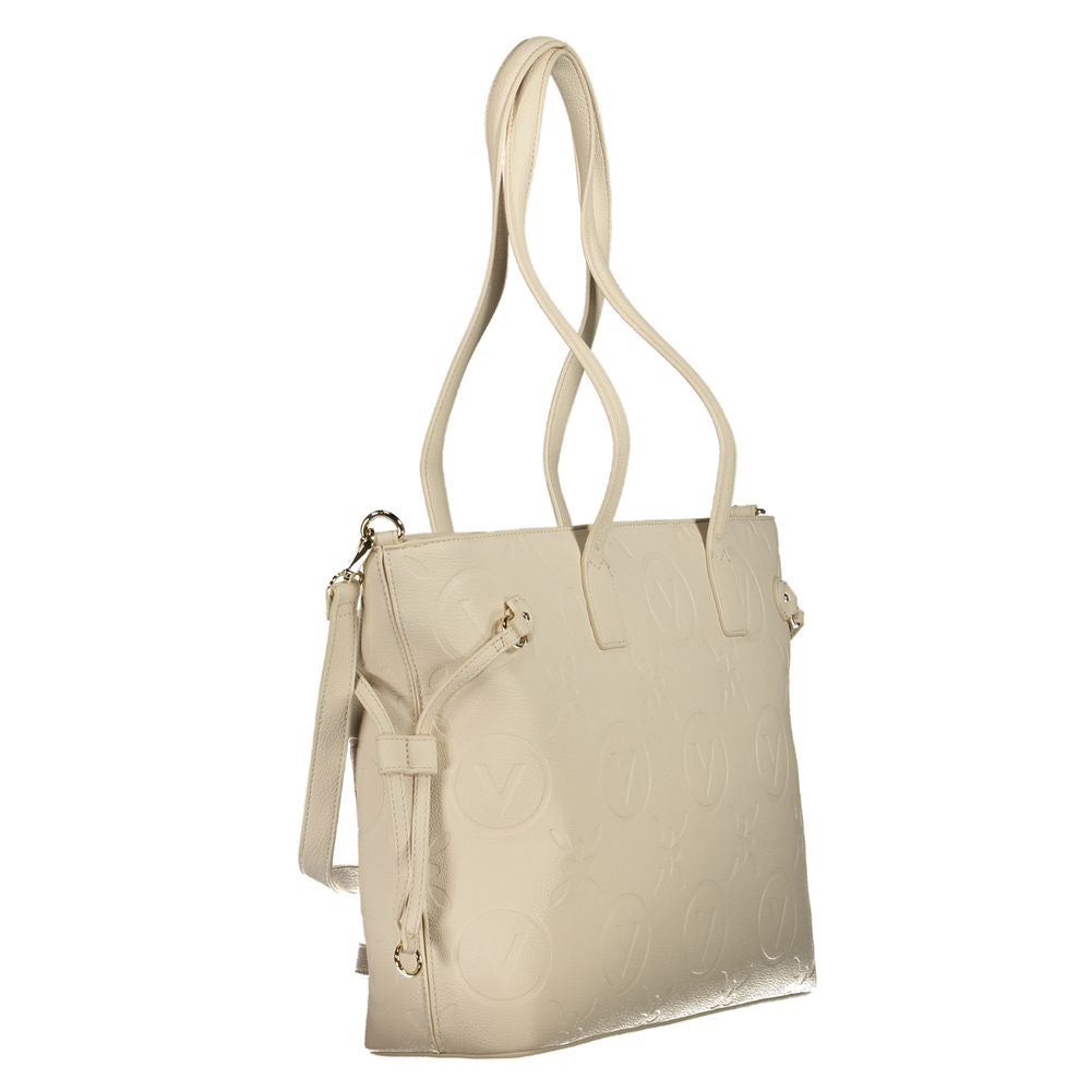 Mario Valentino Beige Faux Leather Handbag with Chic Details