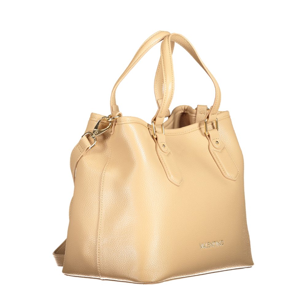 Mario Valentino Beige Faux Leather Handbag with Adjustable Strap