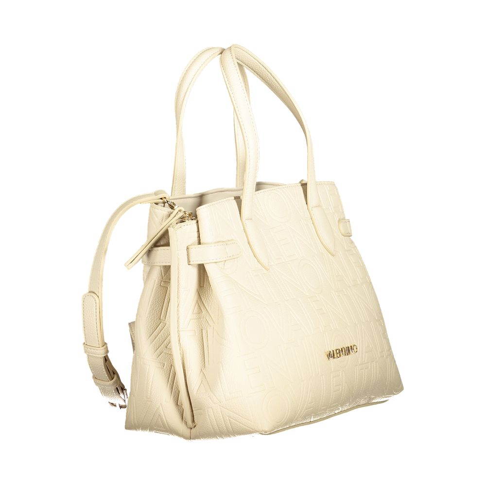 Mario Valentino Beige Faux Leather Handbag with Dual Straps