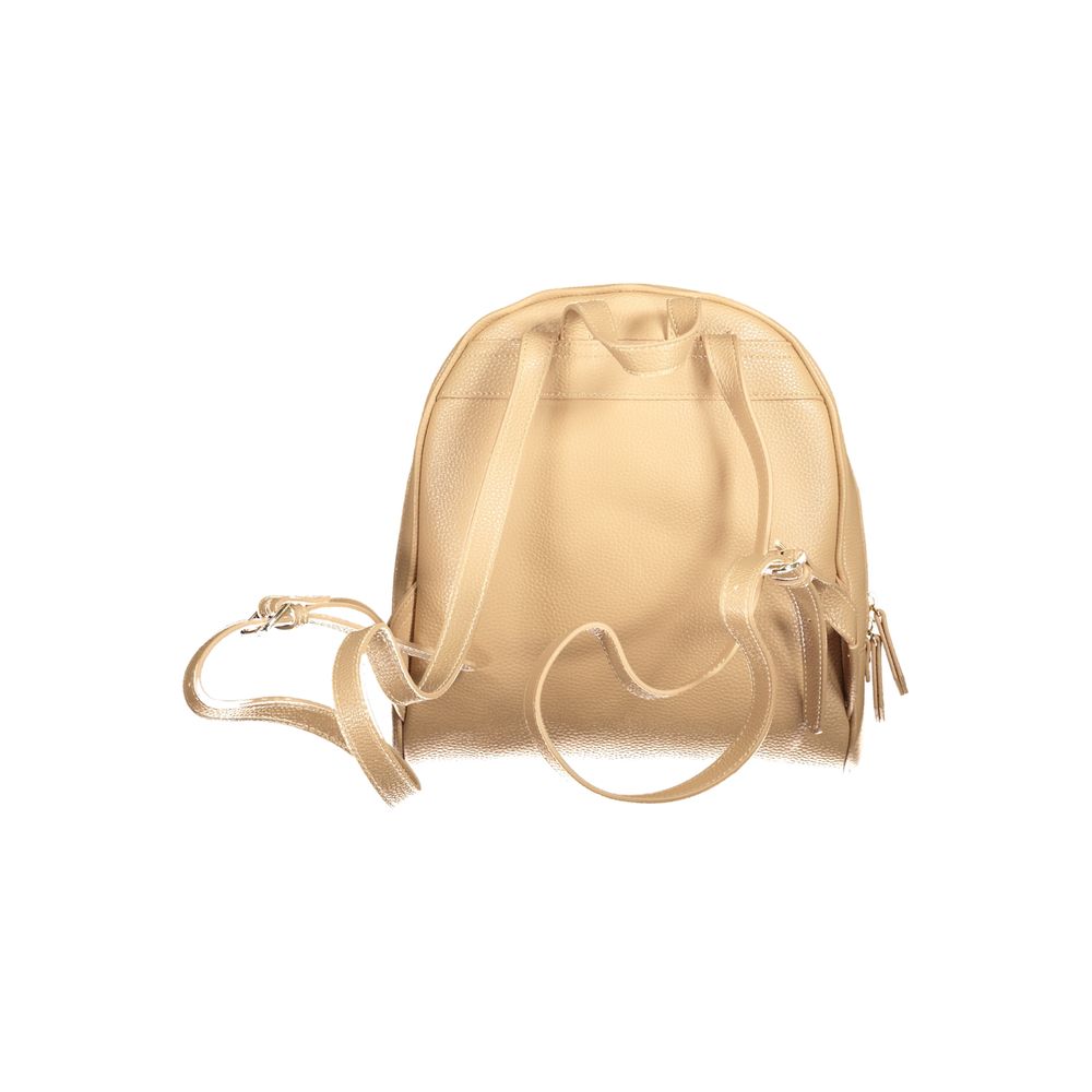 Mario Valentino Beige Faux Leather Backpack with Signature Logo