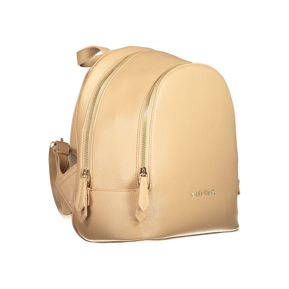 Mario Valentino Beige Faux Leather Backpack with Signature Logo