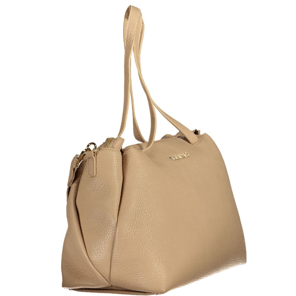 Mario Valentino Beige Faux Leather Handbag with Iconic Logo