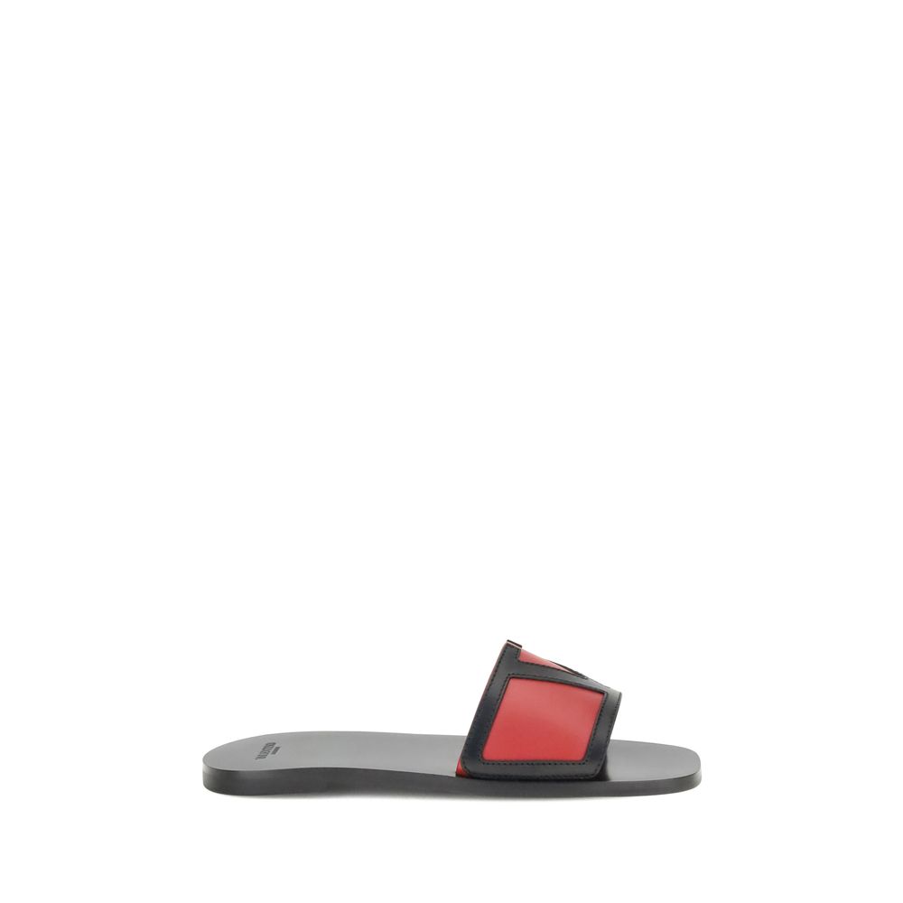 Valentino Garavani Black & Red Viva Superstar Flat Sandals