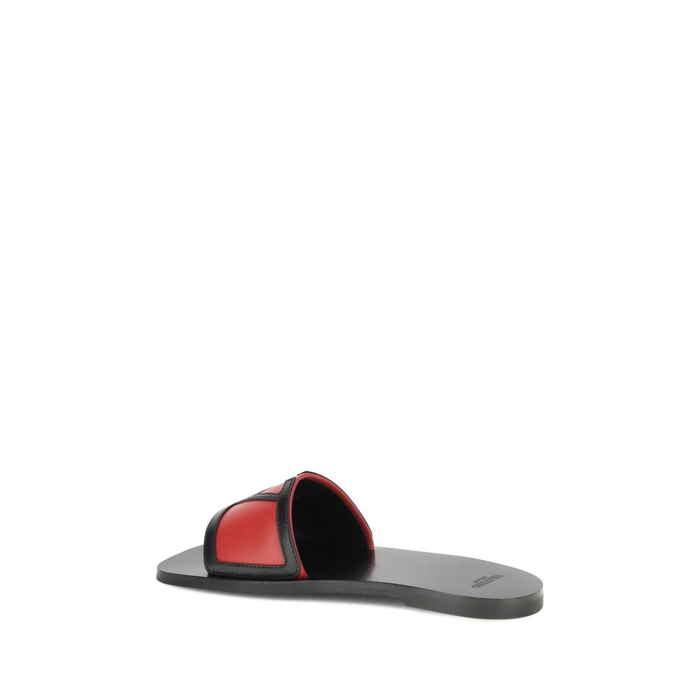 Valentino Garavani Black & Red Viva Superstar Flat Sandals
