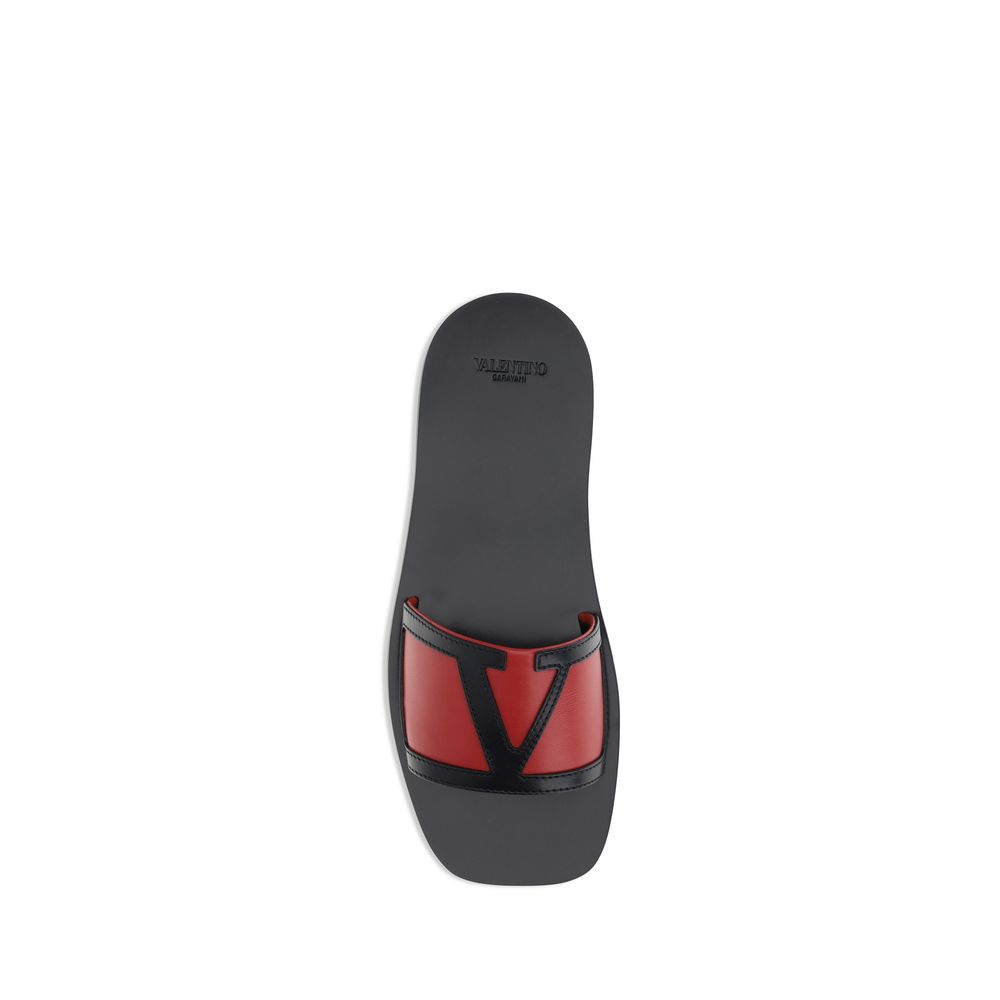 Valentino Garavani Black & Red Viva Superstar Flat Sandals