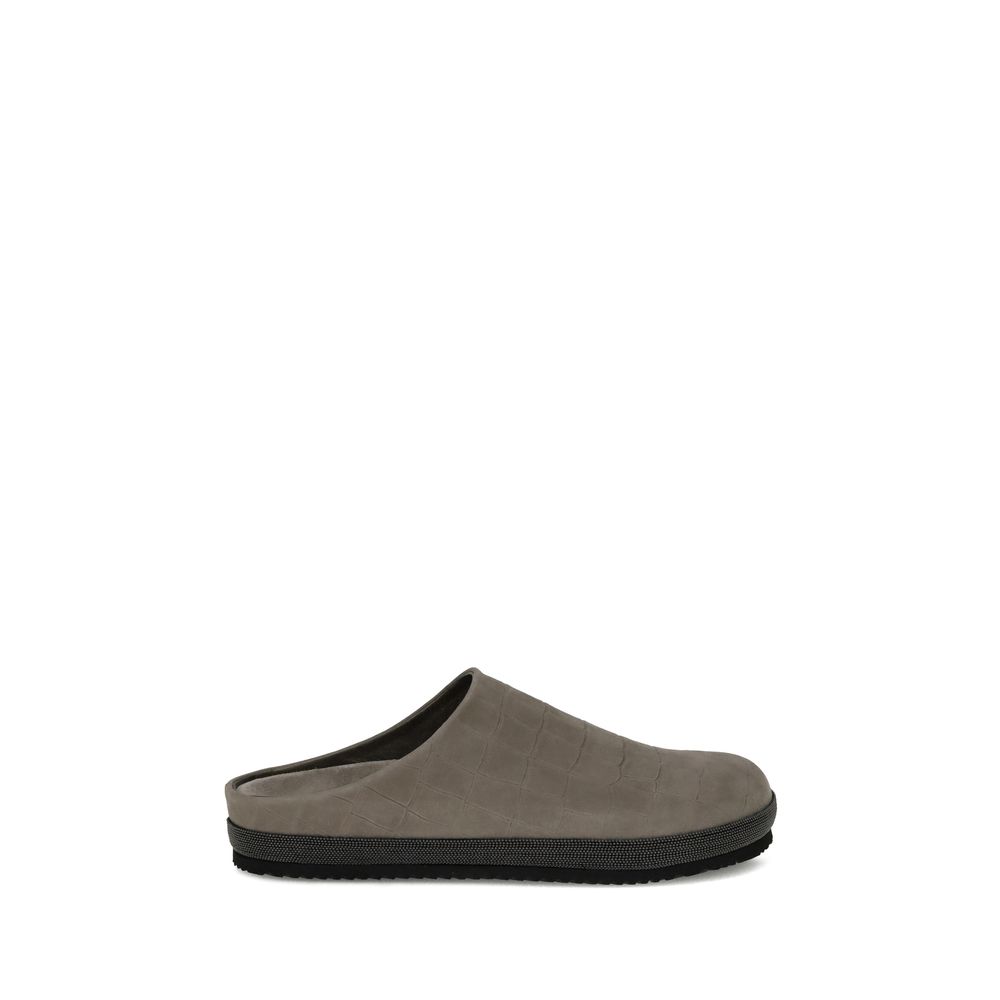 Brunello Cucinelli Croc-Effect Leather Sabots