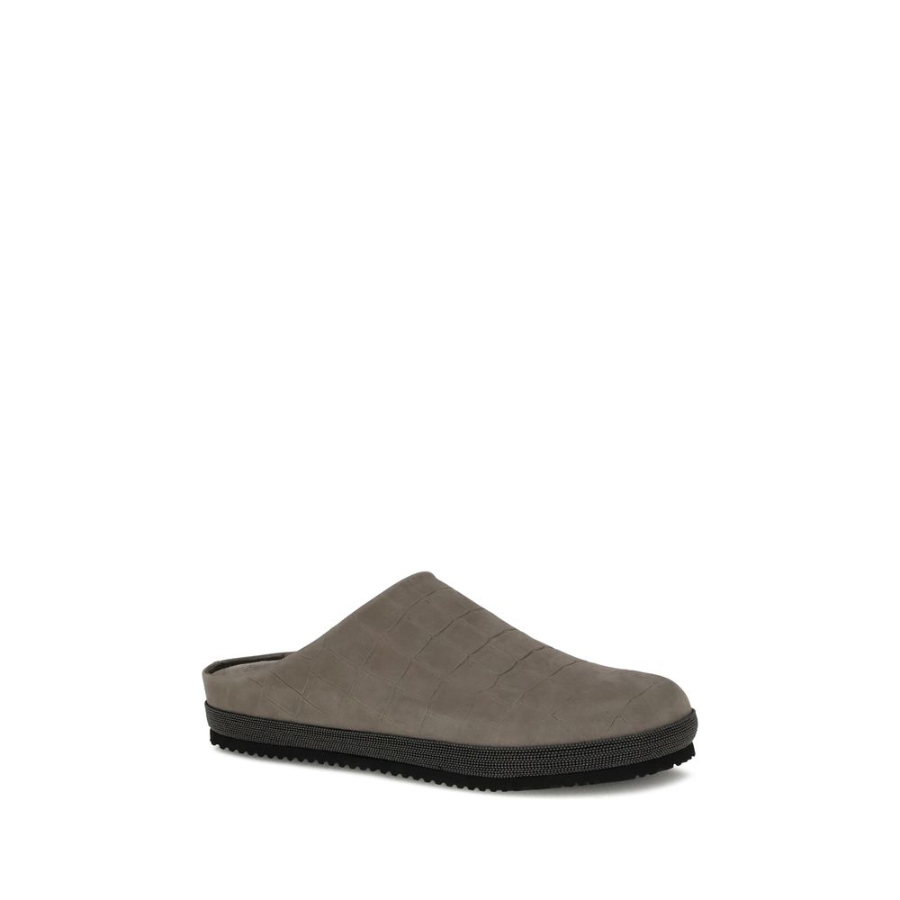 Brunello Cucinelli Croc-Effect Leather Sabots
