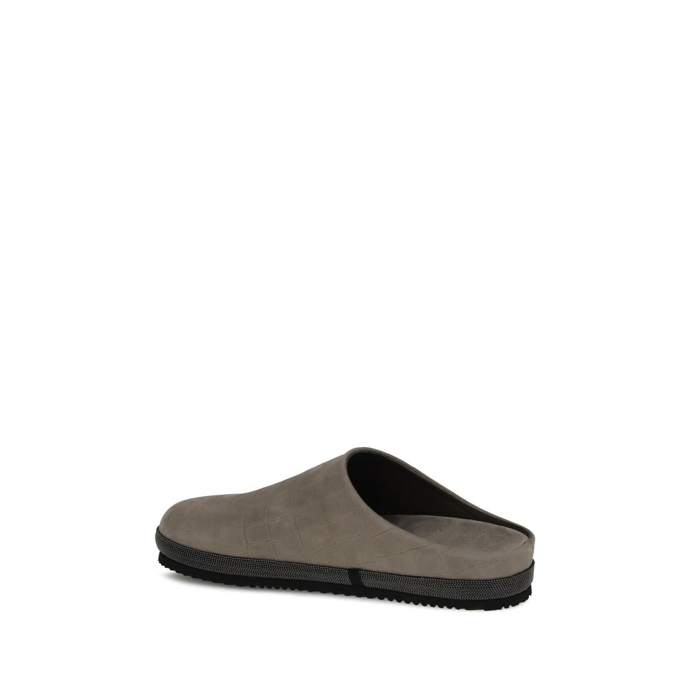 Brunello Cucinelli Croc-Effect Leather Sabots