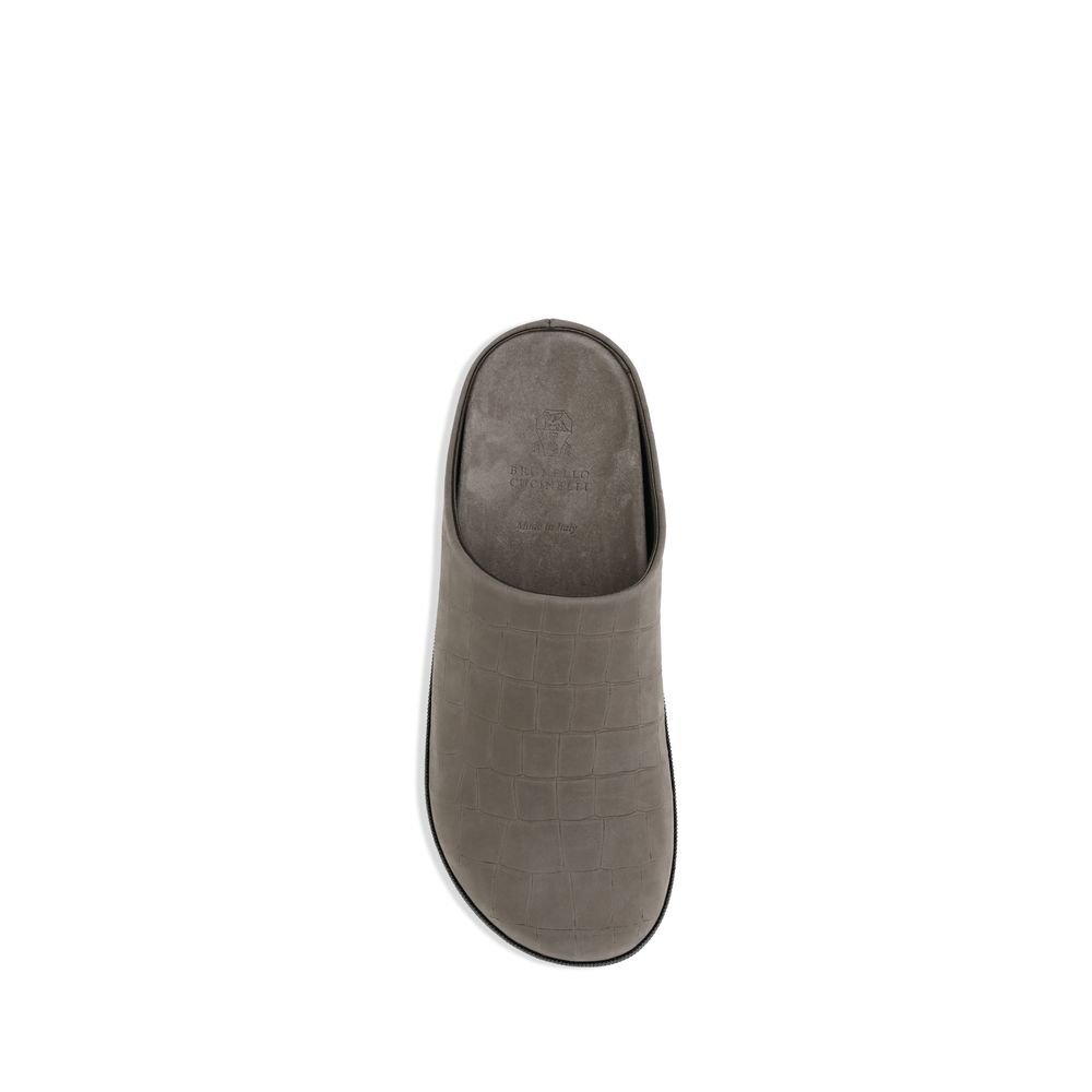 Brunello Cucinelli Croc-Effect Leather Sabots