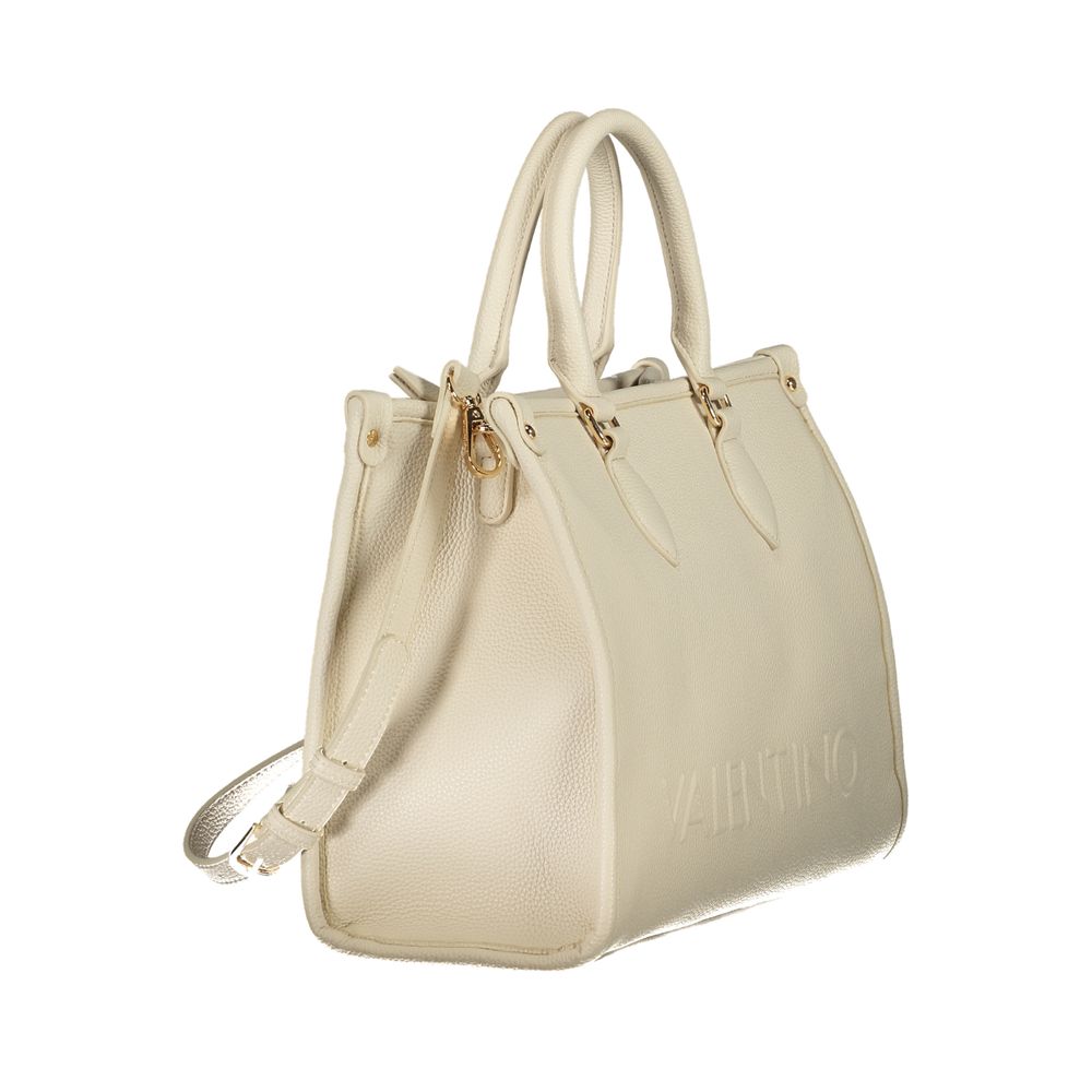 Mario Valentino Beige Leather-Finish Handbag with Adjustable Strap