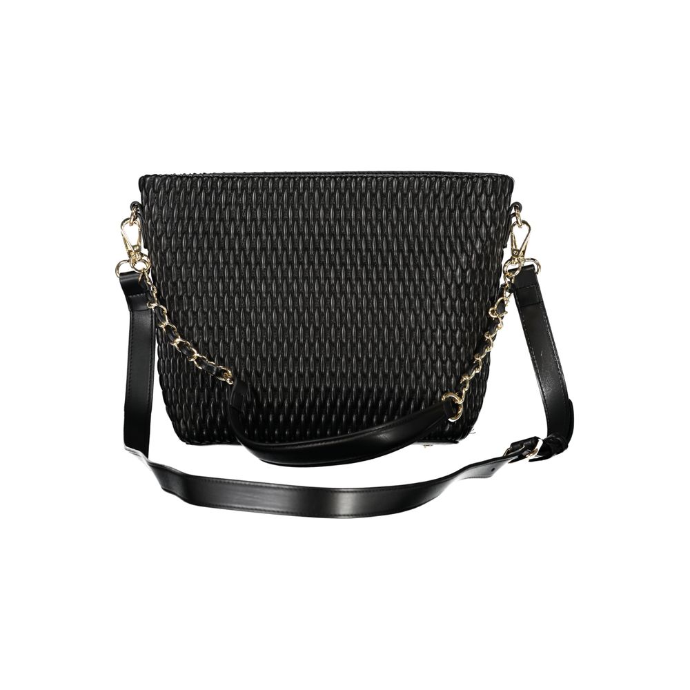 Mario Valentino Black Smooth Leather Handbag with Adjustable Strap
