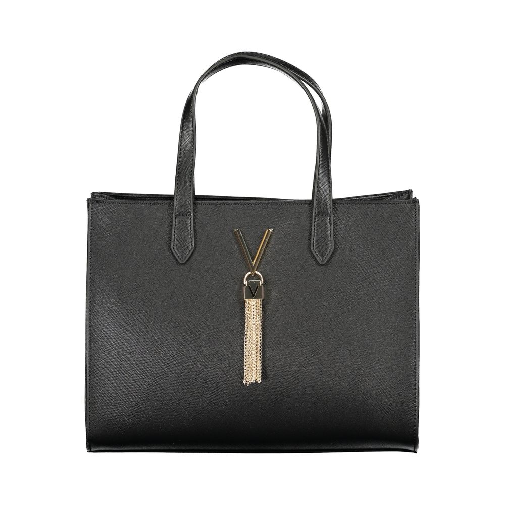 Mario Valentino Black Leather Handbag with Gold Hardware