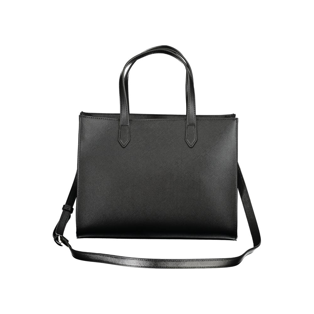 Mario Valentino Black Leather Handbag with Gold Hardware