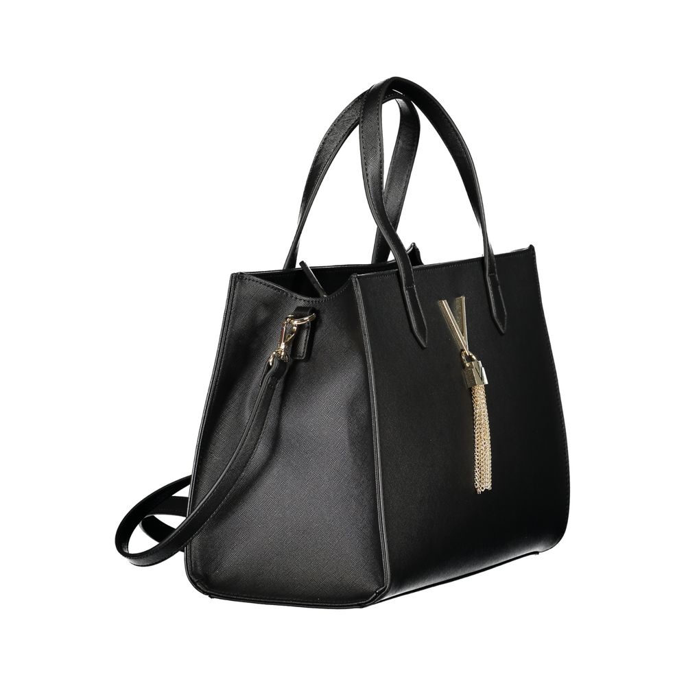 Mario Valentino Black Leather Handbag with Gold Hardware