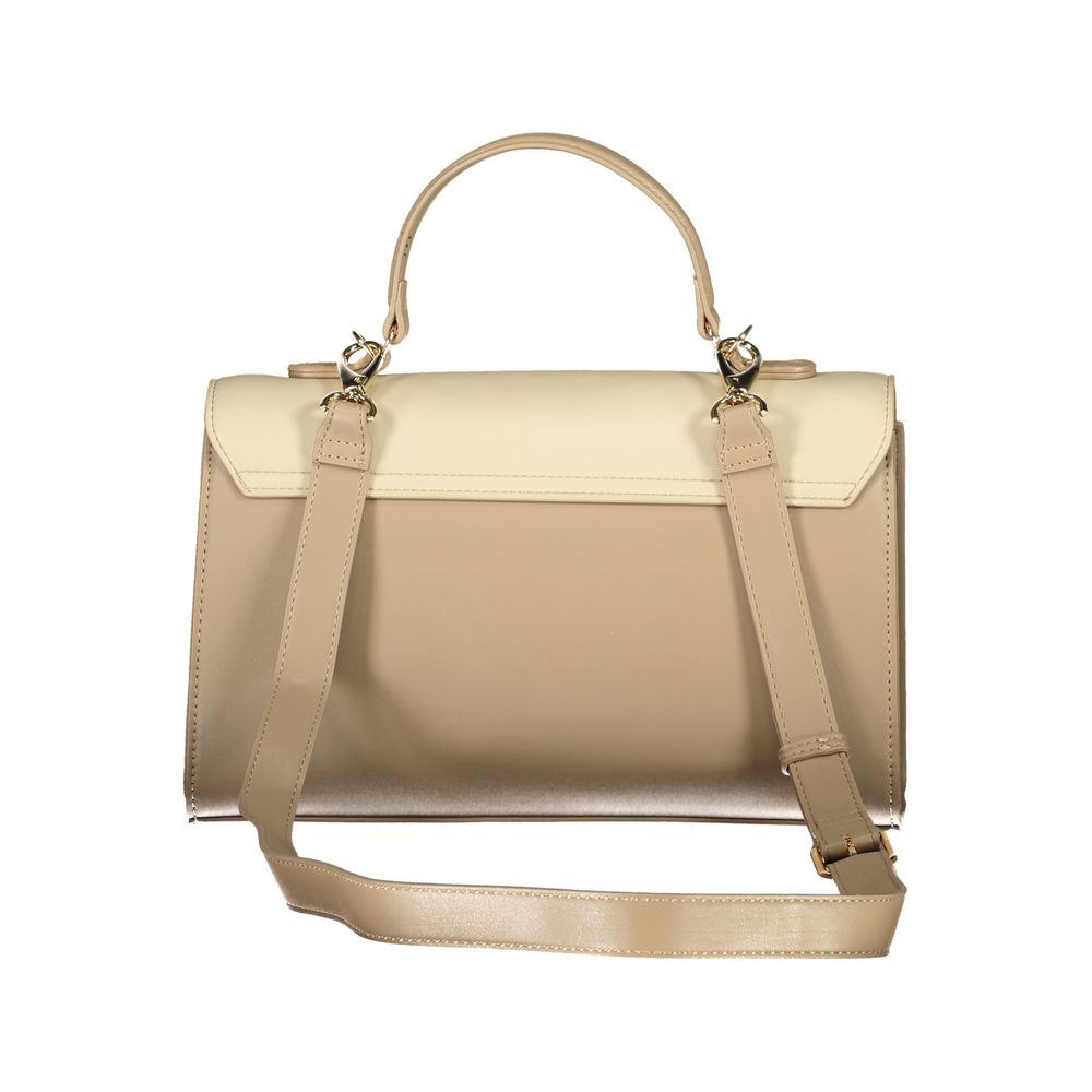 Mario Valentino Beige Leather-Finish Handbag with Snap Closure