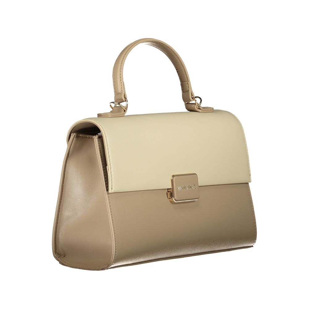 Mario Valentino Beige Leather-Finish Handbag with Snap Closure