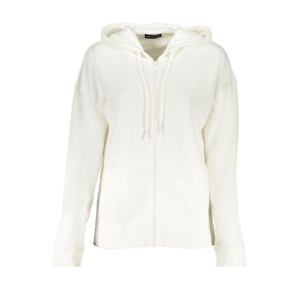 North Sails White Cotton Sweater - Hooded Brushed Sweatshirt