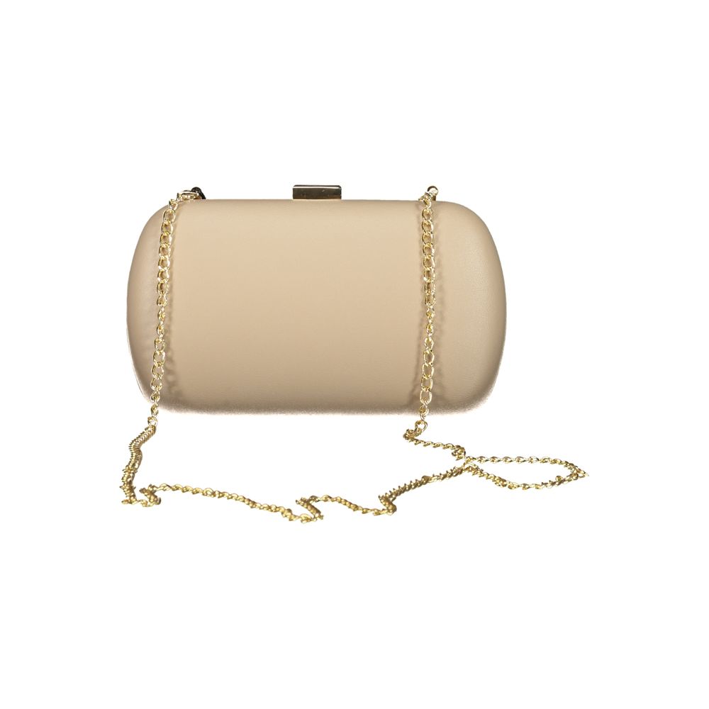Mario Valentino Beige Leather-Finish Handbag with Chain Strap