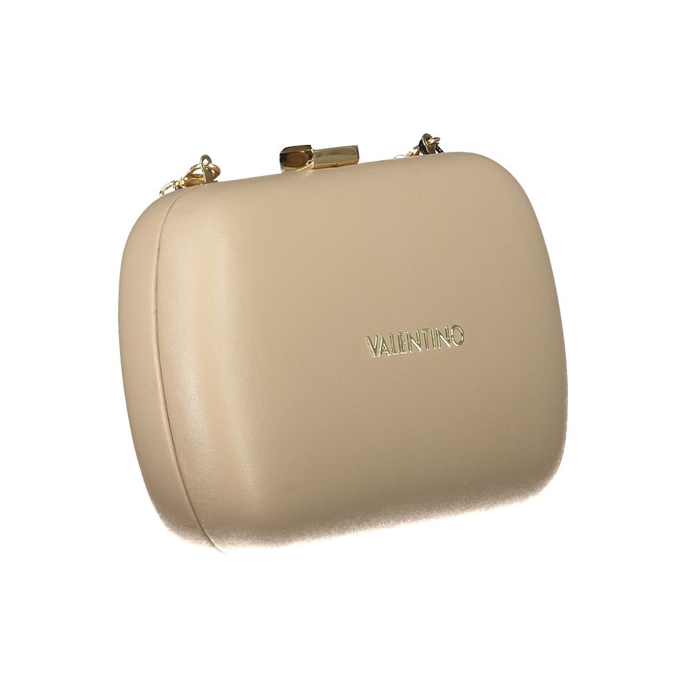 Mario Valentino Beige Leather-Finish Handbag with Chain Strap