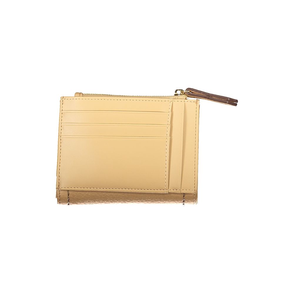 Mario Valentino Beige Leather-Finish Women’s Wallet with Zip Coin Purse