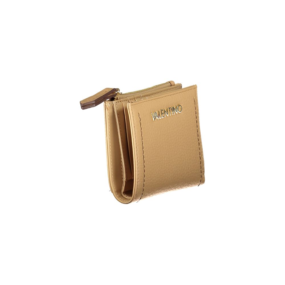 Mario Valentino Beige Leather-Finish Women’s Wallet with Zip Coin Purse