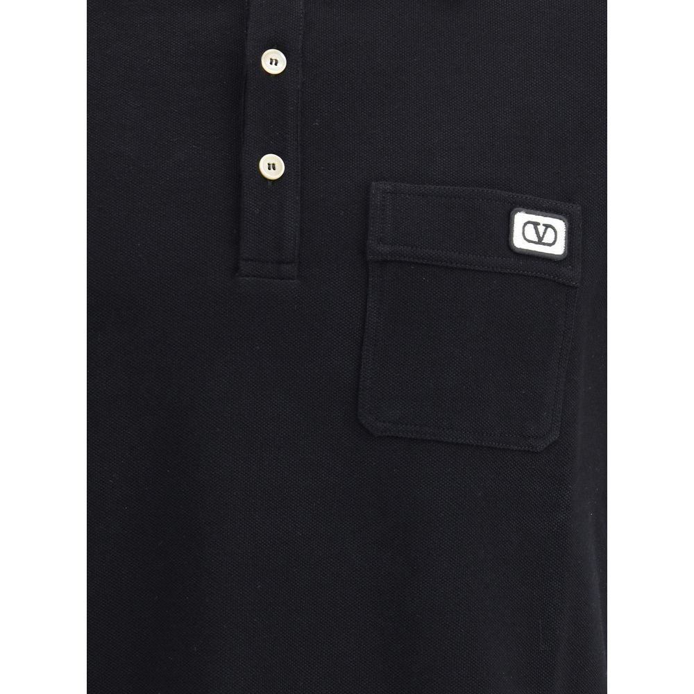 Valentino Black Cotton Polo Shirt: Sporty Elegance Redefined