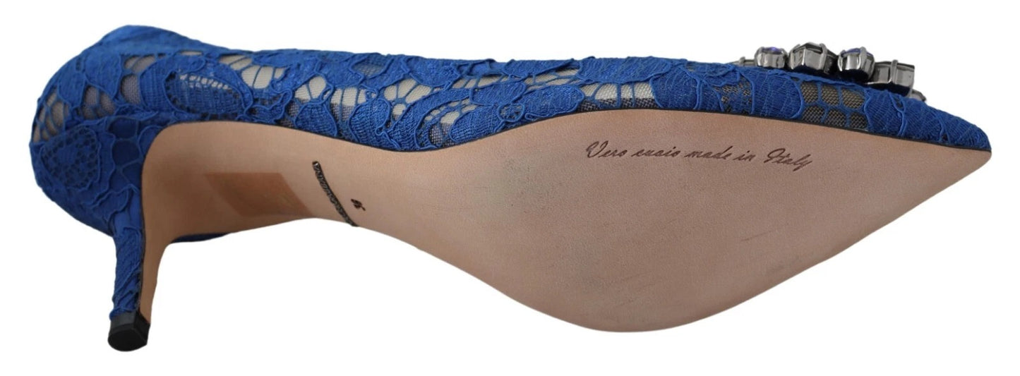 Dolce & Gabbana Blue Lace Crystal Ballet Pumps