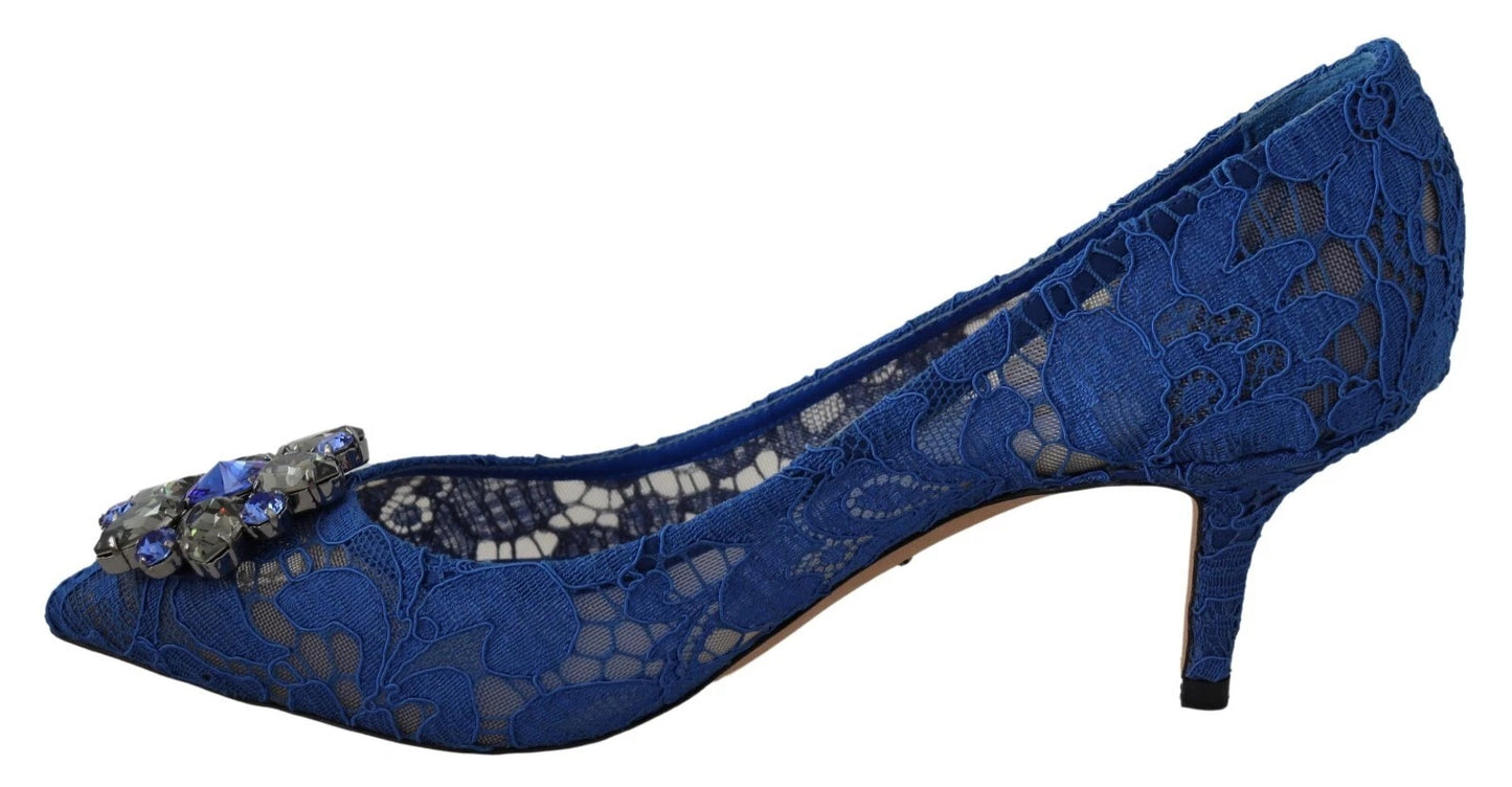 Dolce & Gabbana Blue Lace Crystal Ballet Pumps