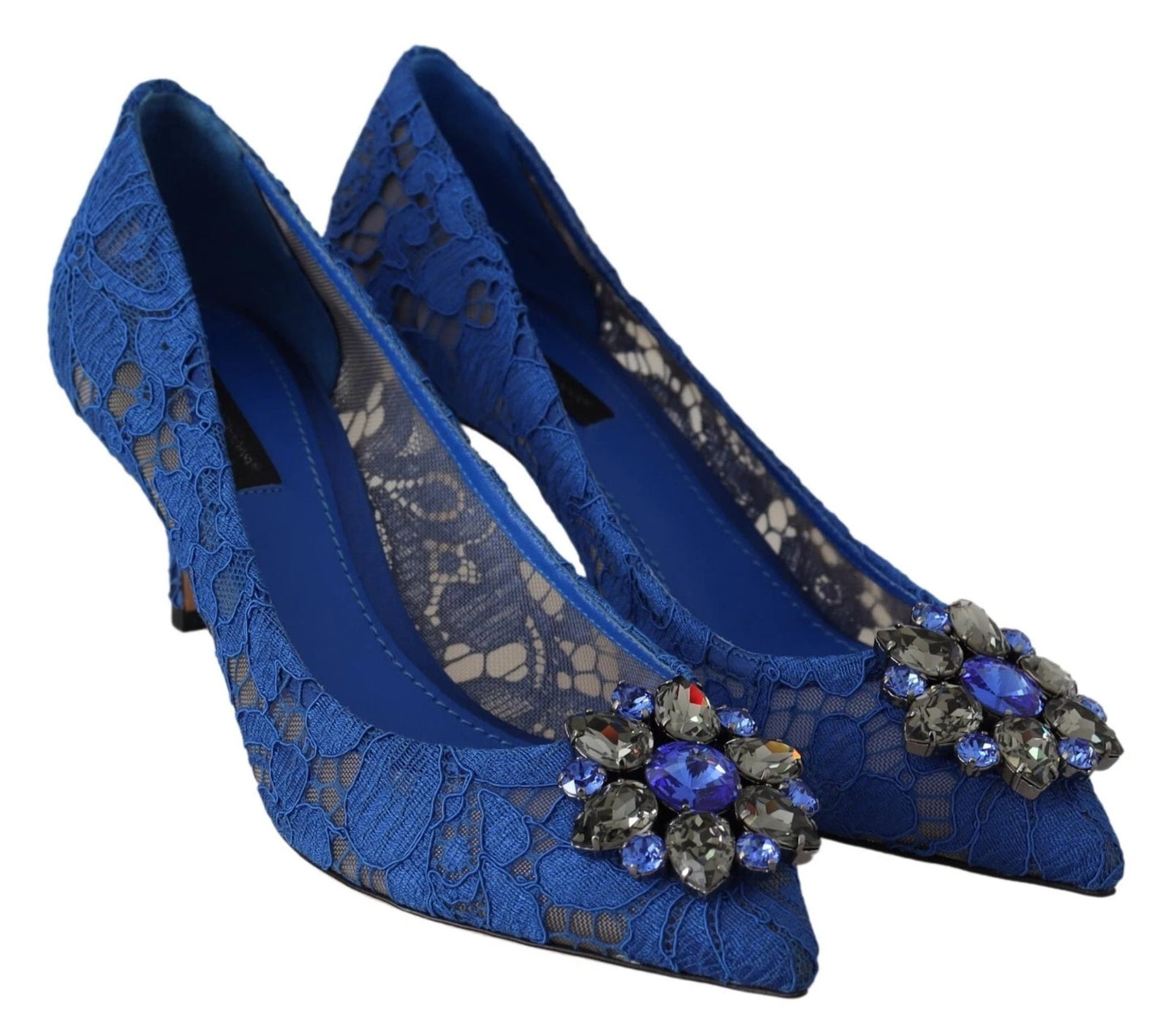 Dolce & Gabbana Blue Lace Crystal Ballet Pumps