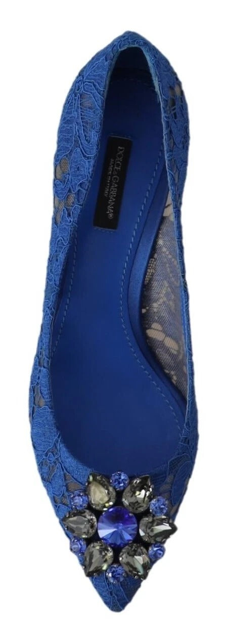 Dolce & Gabbana Blue Lace Crystal Ballet Pumps