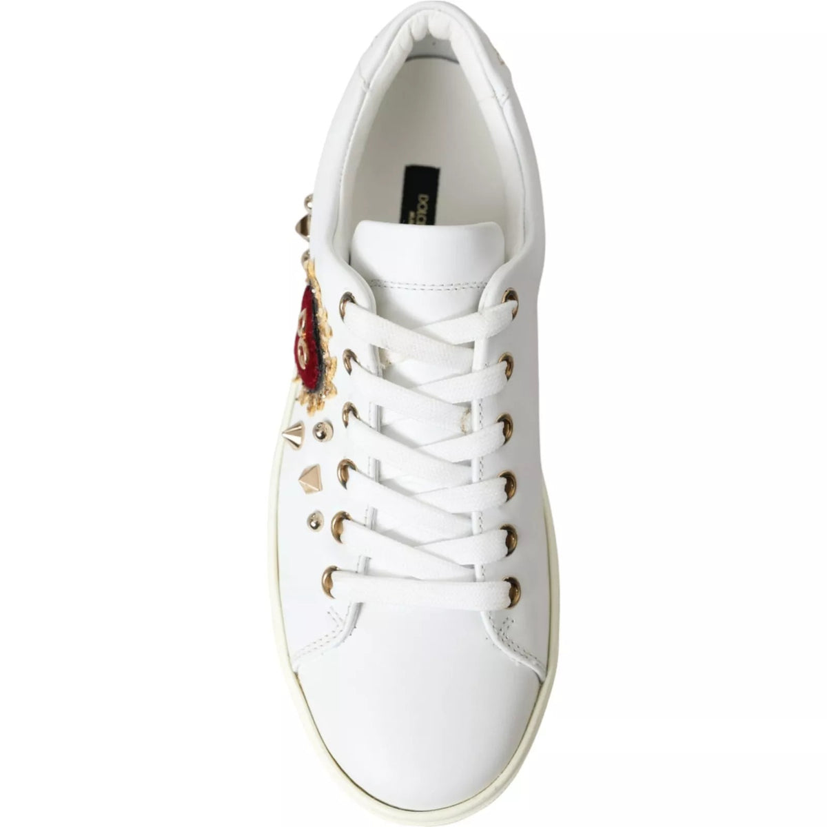 Dolce & Gabbana White Leather Gold Red Heart Sneakers