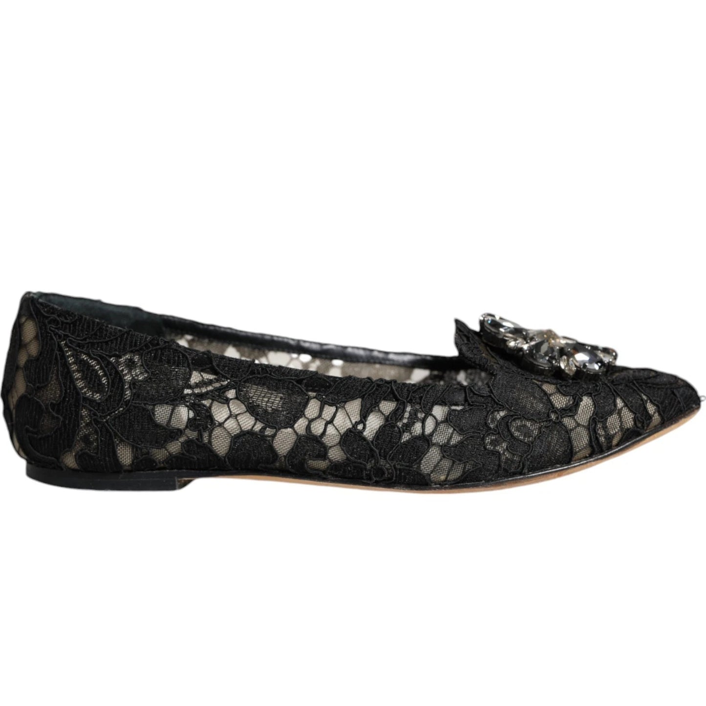 Dolce & Gabbana Black Lace Crystal Ballet Flats