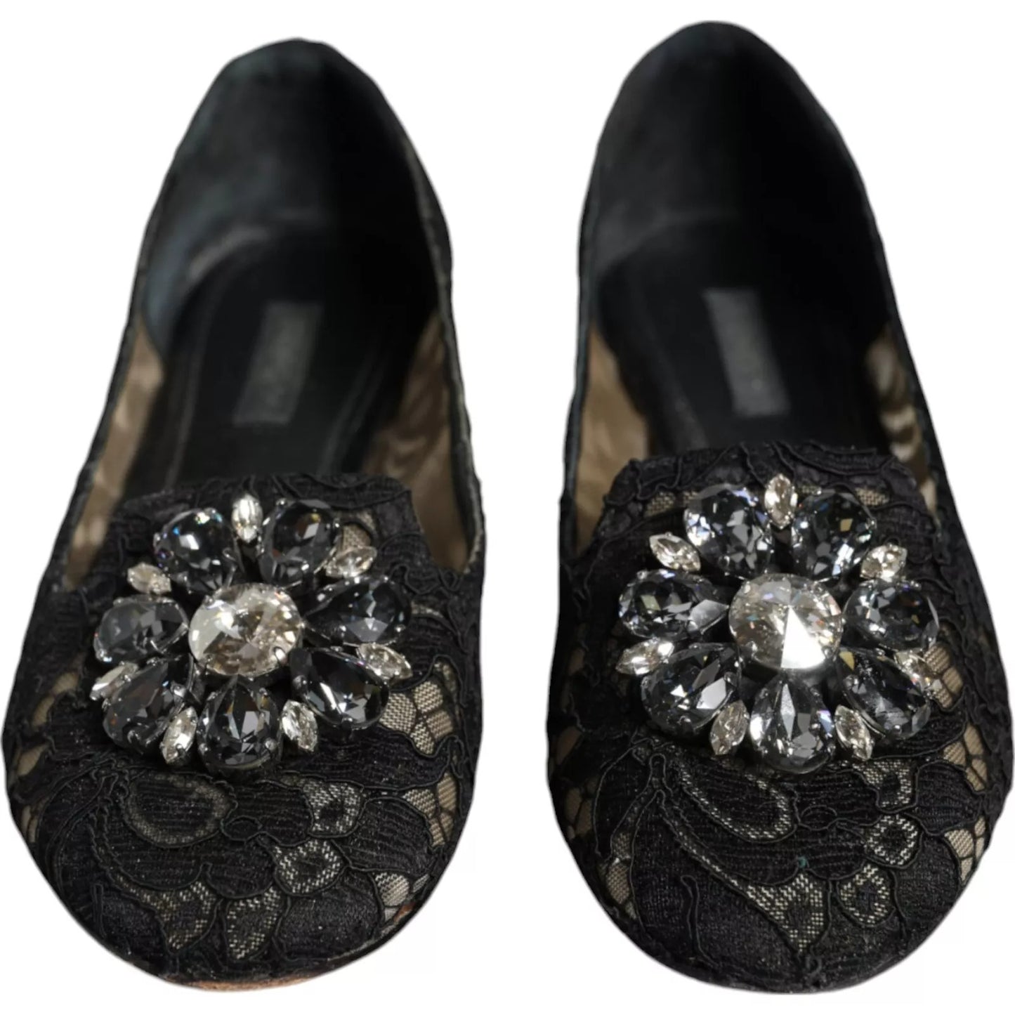 Dolce & Gabbana Black Lace Crystal Ballet Flats