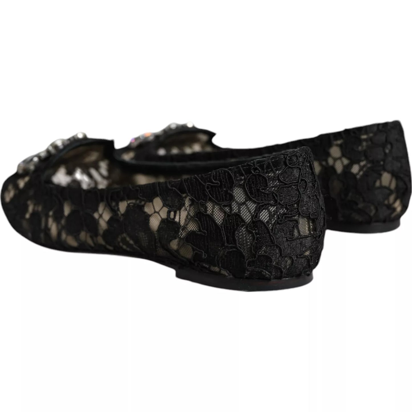 Dolce & Gabbana Black Lace Crystal Ballet Flats
