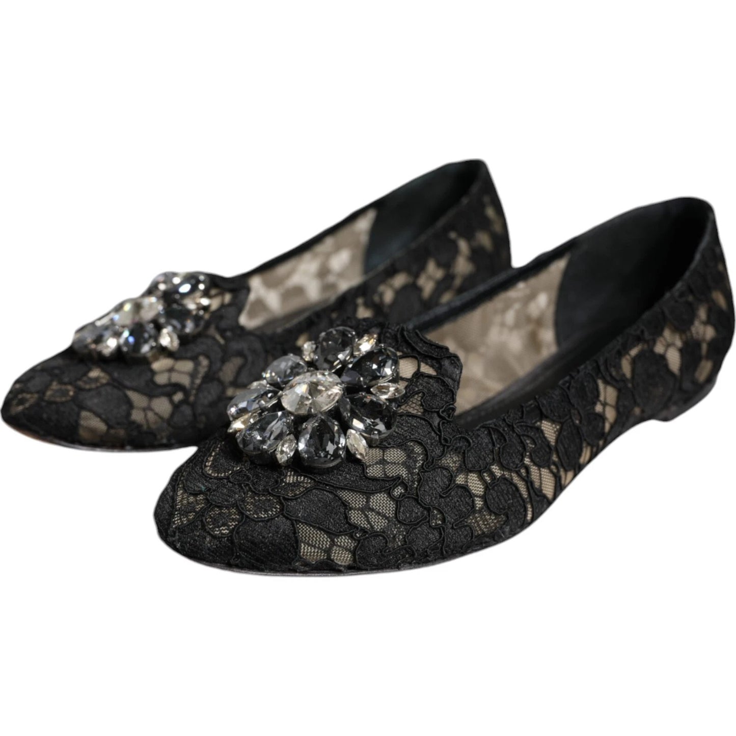 Dolce & Gabbana Black Lace Crystal Ballet Flats