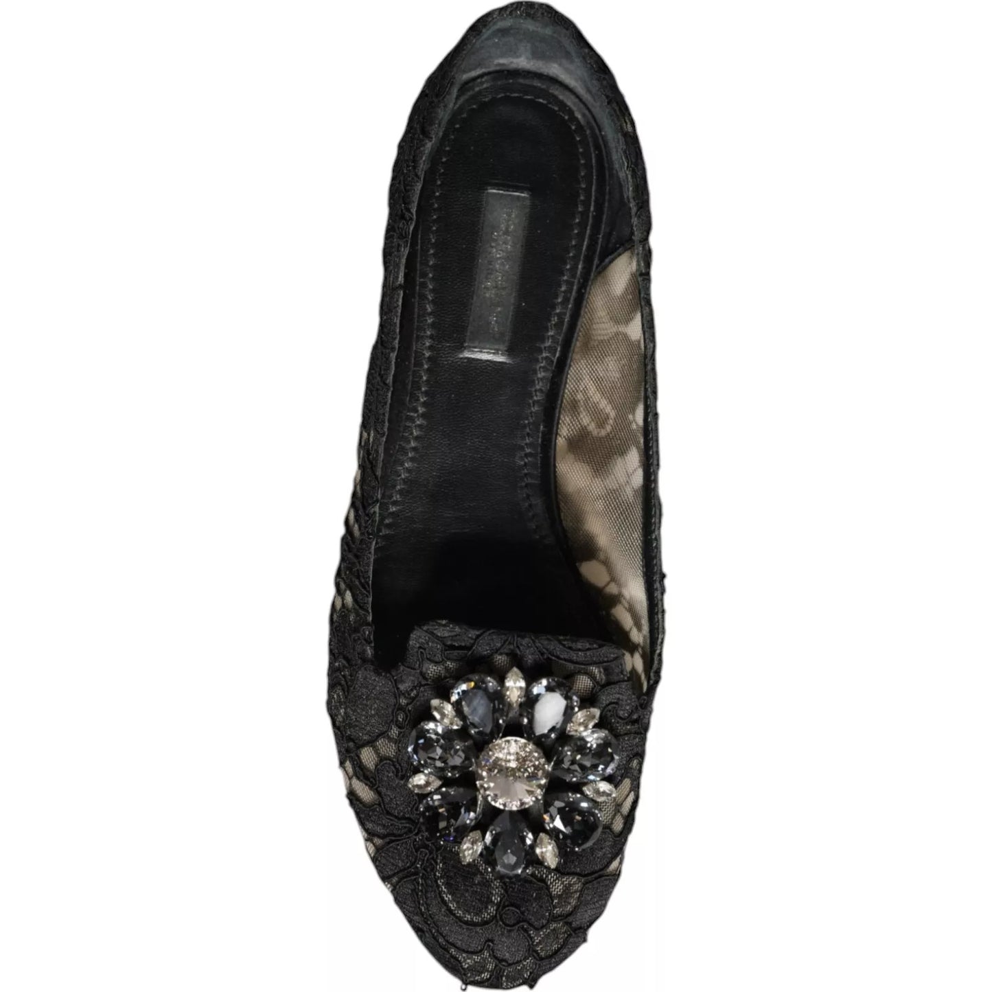 Dolce & Gabbana Black Lace Crystal Ballet Flats
