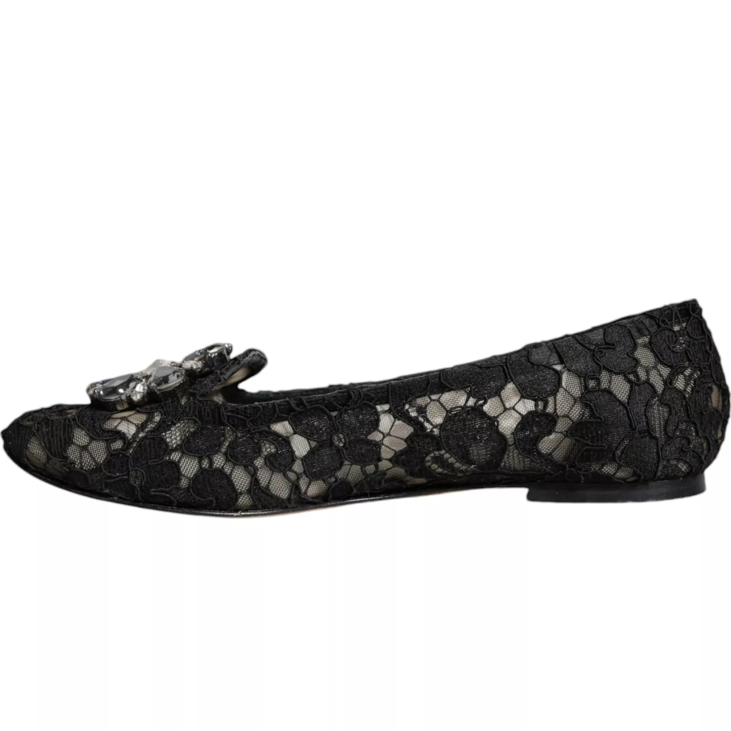 Dolce & Gabbana Black Lace Crystal Ballet Flats